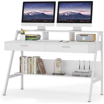 Tribesigns Modern 47" Computer Desk with Storage Shelf & Drawers,  Office Writing Desk Study Table with Monitor Stand Riser for Home Office