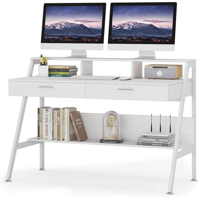 Tribesigns Modern 47" Computer Desk with Storage Shelf & Drawers,  Office Writing Desk Study Table with Monitor Stand Riser for Home Office, 1 of 10