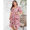 Women's V - Neck Floral Dress with Asymmetric Hem, Short - Sleeve Flowy Midi Dress for Casual & Summer Outings - 3 of 4