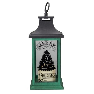 Northlight LED Candle With Christmas Tree Lantern - 12" - Green and Black - 1 of 4