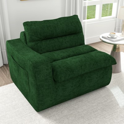 DOMETOUR Lazy floor sofa, modern floor lounge chair with left arm, comfortable beanbag sofa, suitable for living room bedroom office - Green