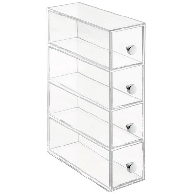 iDESIGN Plastic 4-Drawer Tower Desk Organization Set Clear: Office Supplies Drawer Organizer, 10" Height, 7" Depth