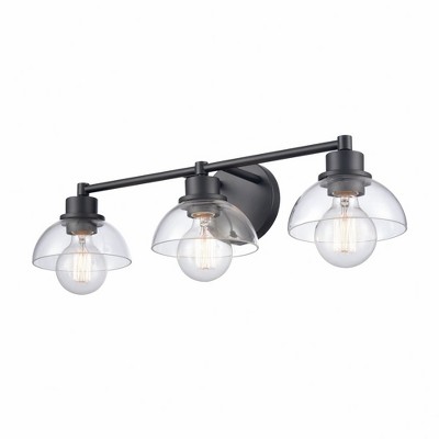 Matte Black 3-Light Vanity with Clear Glass Dome Shades