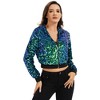 Anna-Kaci Women's Sequin Zip-Up Hooded Jacket with Ribbed Hem and Long Sleeves for Party Wear - 2 of 4