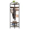 HOMCOM Corner Hall Tree, 4-Tier Coat Rack with Shoe Storage, 8 Movable Hooks and 2 Storage Shelves for Entryway Hallway, Rustic Brown - 4 of 4