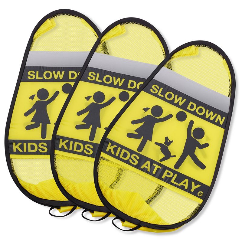 Dryser 3-Pack Caution Slow Down Kids at Play Safety Signs with Reflective Tape - 24" Yellow Pop-up Children at Play Signs, 4 of 8