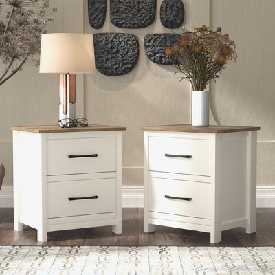 Galano Kellie 2 Drawers Ivory With Knotty Oak Nightstand (21.8 In. H X ...