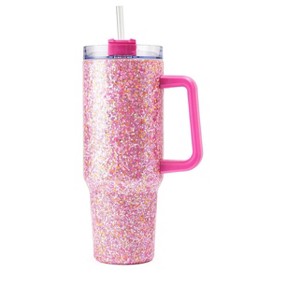 Packed Party Pink Glitter Stainless Steel Insulated 40 oz Oversized Tumbler With Handle, Straw, Lid for Water or Iced Tea (Pink Glitter) - 1 of 4