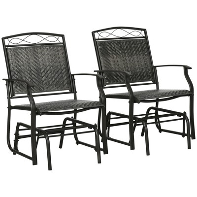 Set of 2 Outdoor Glider Chairs, Porch & Patio Rockers for Deck with PE Rattan Seats, Steel Frames for Garden, Poolside