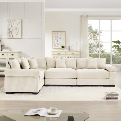 Aukfa Oversized Cloud Modular Corduroy Sofa Sectional with Ottoman - Reversible Deep Seat Couch for Living Room
