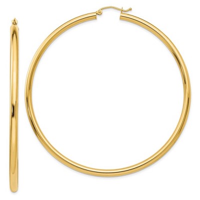 Black Bow Jewelry 3mm x 70mm 14k Yellow Gold Polished Round Hoop Earrings