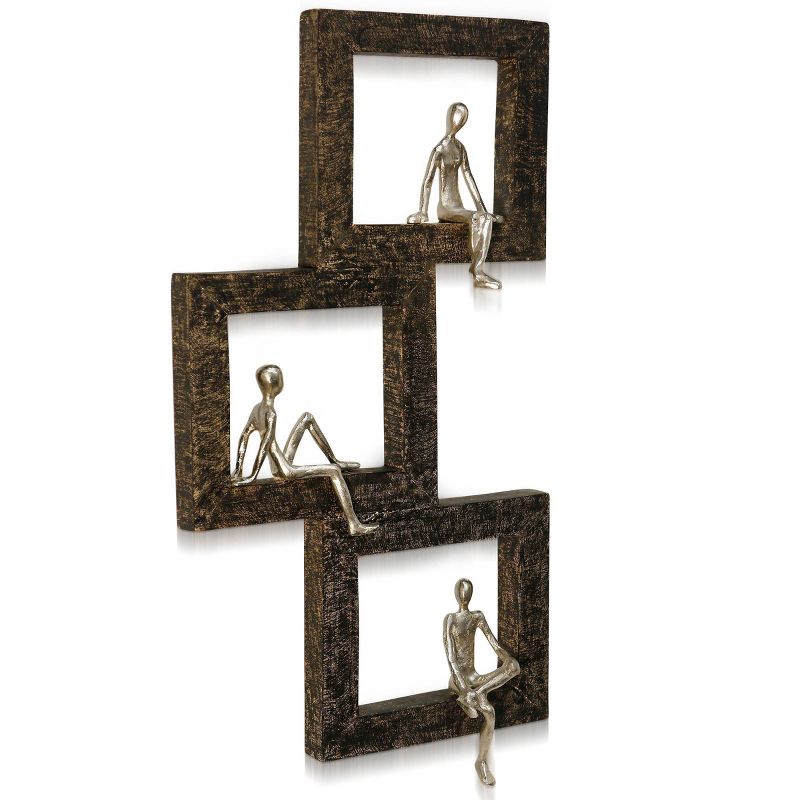 Wood Ashaa Windows Stained Unframed Wall Sculpture with Painted Pewter Sitting Figurines - StyleCraft, 3 of 6