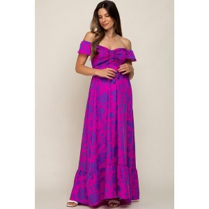 Pinkblush Magenta Floral Smocked Cinched Top Maternity Maxi Dress - 1 of 4