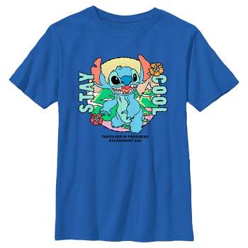 Boy's Lilo & Stitch Floral Stitch T-shirt - Royal Blue - Medium : Target