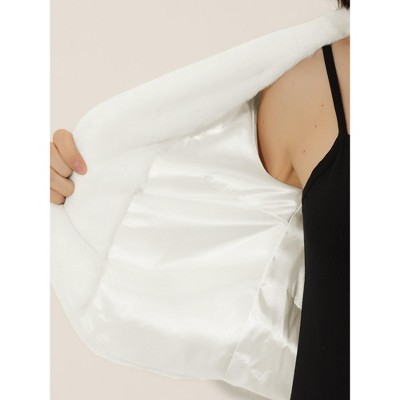 INSPIRE CHIC Women's Long Sleeve Open Front Cropped Winter Faux Fur Jacket Small White — фото 5