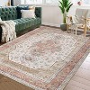 Boho Farmhouse Washable Area Rug - Large Neutral Floral Vintage Non-Slip Carpet for Living Room, Bedroom - 2 of 4