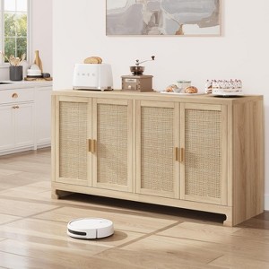 4-Door Sideboard Buffet Cabinet, Natural Rattan Storage Cabinet, Boho Entryway Console Table, Coffee Bar Station for Dining Room, Living Room - 1 of 4