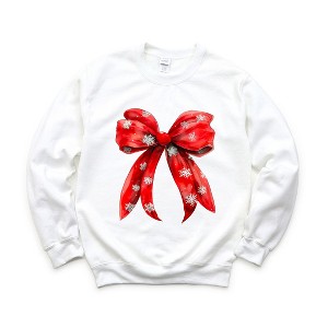 Simply Sage Market Women's Graphic Sweatshirt Coquette Christmas Snowflake Bow - 1 of 4