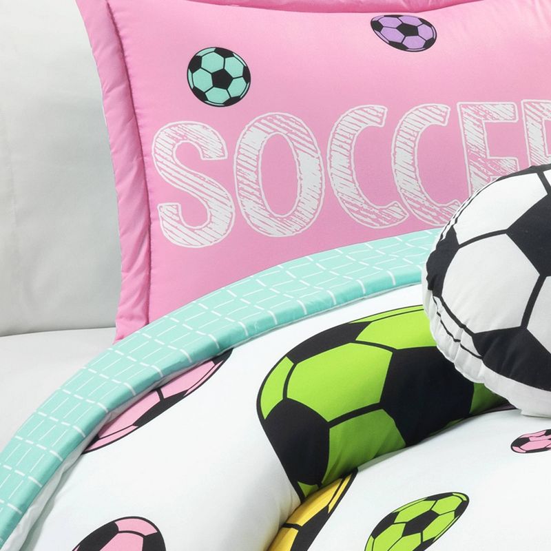 Kids' Girls Soccer Kick Reversible Oversized Comforter Bedding Set - Lush Décor, 4 of 8