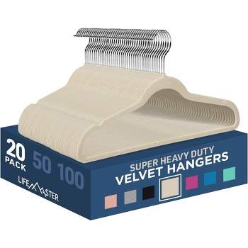 Lifemaster Velvet Non-Slip Hangers for Clothes - Heavy Duty Coat Hanger Set with 360° Swivel Hook (Ivory)