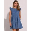 INSPIRE CHIC Women's Denim Ruffle Sleeve Crew Neck Mini Dresses - 4 of 4