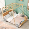 Whisen Wood Car Bed with Pillow, Ceiling Cloth and LED - Natural - 3 of 4