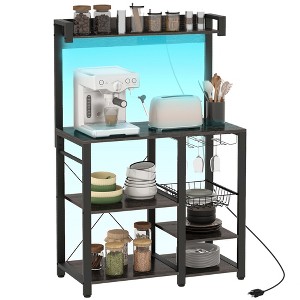 HOMCOM Kitchen Bakers Rack with Power Outlet and LED Lights, Microwave Stand, Coffee Bar with Metal Basket, Multiple Shelves and Glass Holders - 1 of 4