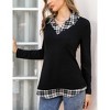 Women's Long Sleeve V Neck Contrast Collared Shirts Patchwork Work Blouse Tunics Tops - 4 of 4