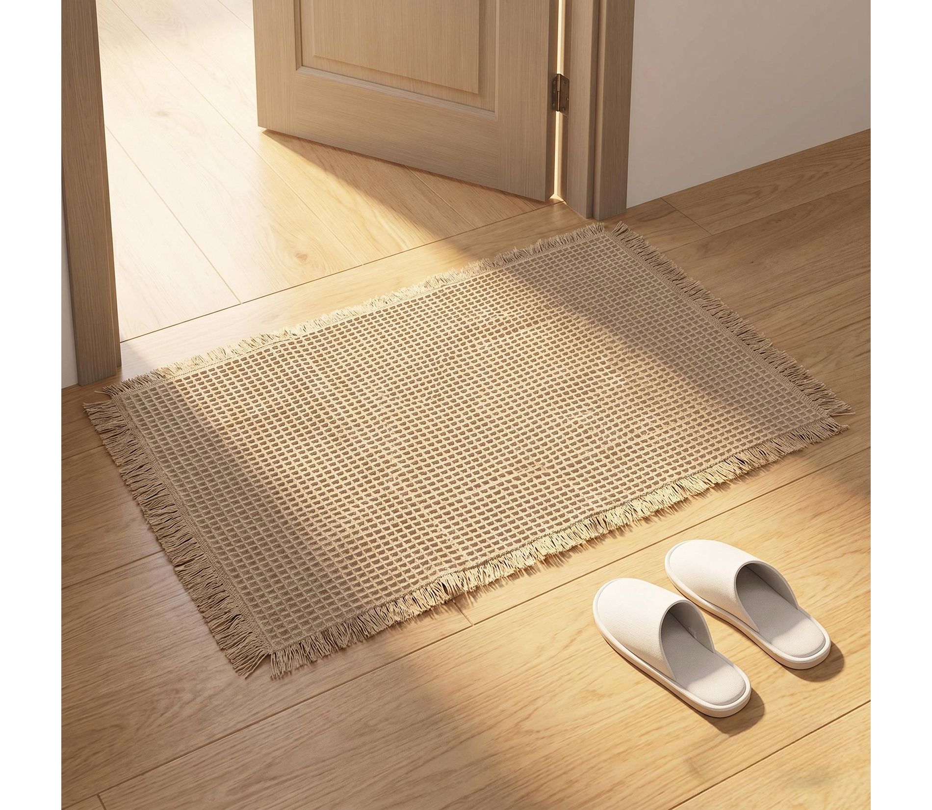 Waffle Weave Door Mat, Non-Slip Indoor Doormat, Absorbent Machine Washable Entryway Rug, Farmhouse Welcome Mat for Front Door Indoor, Brown