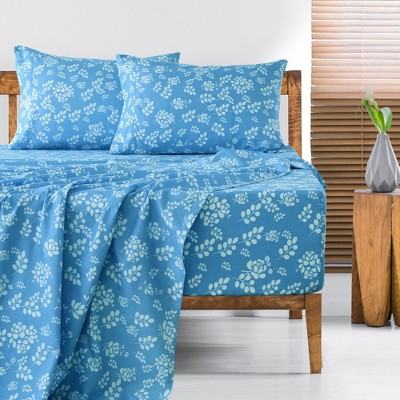 King Blue Floral Microfiber Deep Pocket Sheet Set