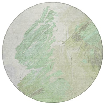 HomeRoots 8' Artichoke Green Ivory And Gray Round Abstract Washable Indoor Outdoor Area Rug