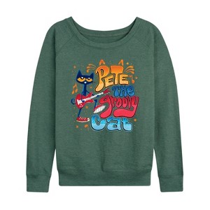 Women's - Pete the Cat - Groovy Poster Lightweight French Terry Wide Neck Long Sleeve Shirt - 1 of 4