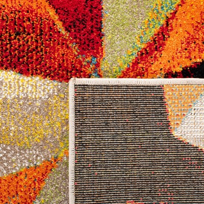 Red and Orange Geometric Floral Synthetic Area Rug