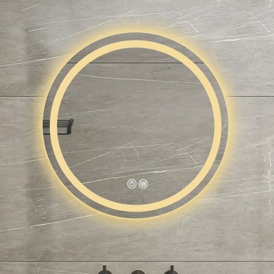 DOMETOUR 27-inch LED Single Bathroom Vanity Mirror Polished Crystal Bathroom Round Vanity Mirror for Smart Lighting On Bathroom Walls