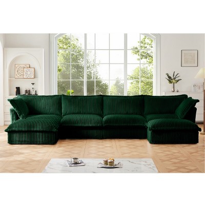 Upholstered Sectional Sofa, 4 Seater Free Combination Convertible Sofa, Sofas with Ottoman, Corduroy Fabric Sectional Sofas-Cuddlewood