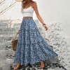 Women's High Waist Floral Tiered Maxi Skirt A-Line Ruffle Swing Beach Dress with Back Drawstring - 2 of 4