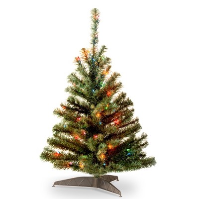 National Tree Company Pre-Lit Artificial Mini Christmas Tree, Green, Kincaid Spruce, Multicolor Lights, Includes Stand, 3 Feet