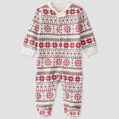 Image of Little Planet by Carter’s Organic Baby Fairisle Sleep N' Play - White/Red Newborn