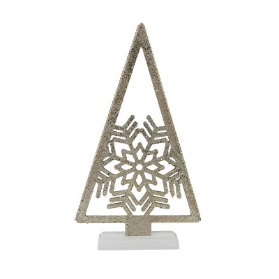Transpac MDF 24 Inch Gold Triangle Tree with Snowflake Decorative Object Tabletop Sculpture for Christmas Indoor Use Holiday Decoration Gift Giving