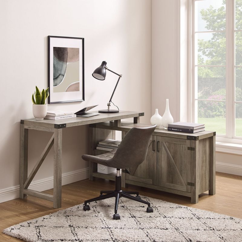 Farmhouse Rustic L Shaped Desk with Storage - Saracina Home, 2 of 19