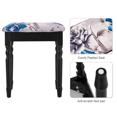 Black MDF Vanity Makeup Table with Tri-Folding Mirror and Bench