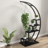5 Tier Round Plant Stand - Metal Garden Plant Holder Half Moon Flower Shelf Rack With 4 Hanging Hooks - 2 of 4