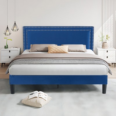 VECELO Upholstered Bed with Adjustable Headboard, Bed Frame