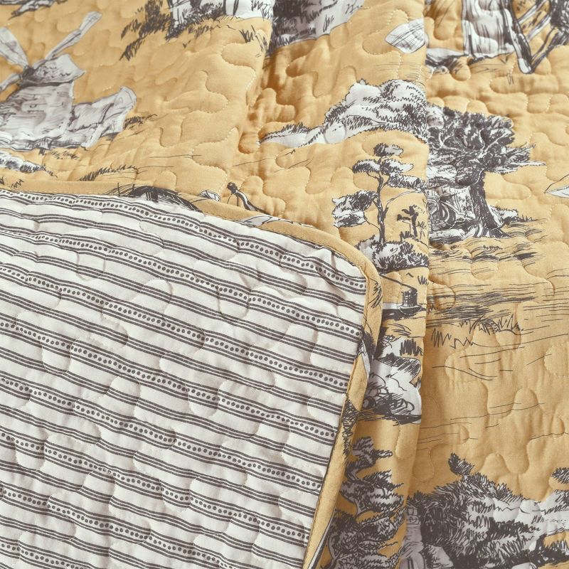 60&#34;x50&#34; Single French Country Toile Cotton Reversible Throw Yellow/Gray - Lush D&#233;cor, 6 of 15