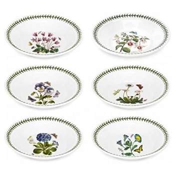 Portmeirion Botanic Garden Soup Plate/Bowl, Set of 6, Fine Earthenware, Made in England - Assorted Floral Motifs, 8.5 Inch