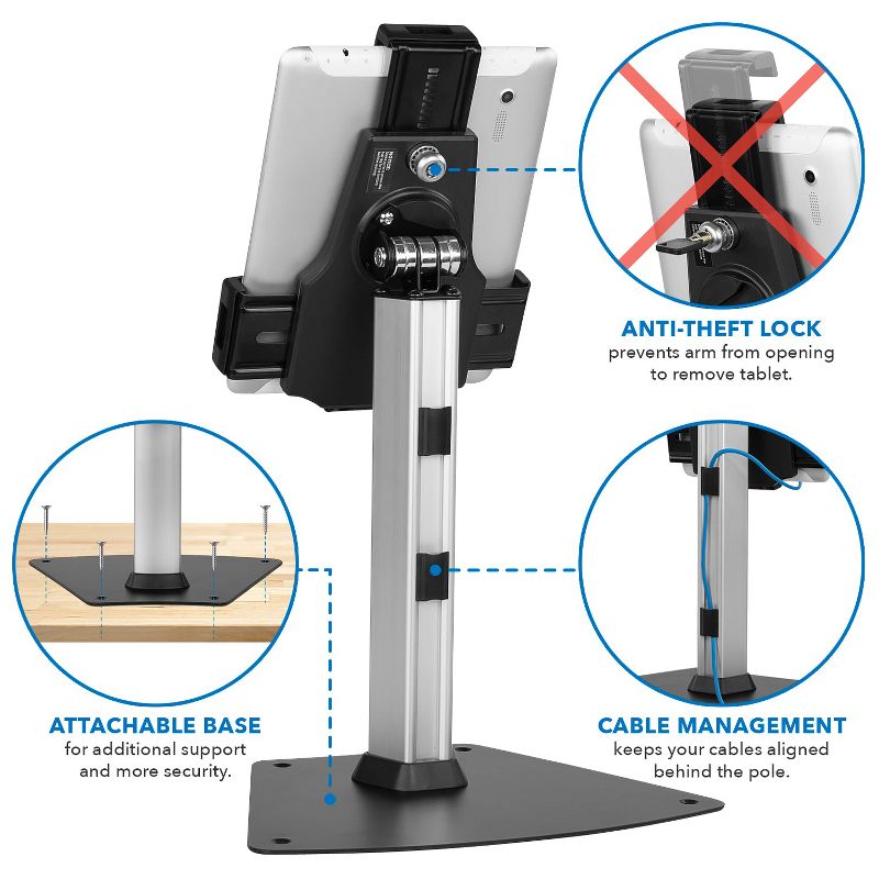 Mount-It! Secure Universal Locking Tablet Kiosk POS, Counter-top Stand Adjustable Clamp for iPad, iPad Air, Samsung Galaxy Tab & 7.9"- 10.9" Tablets , 4 of 10
