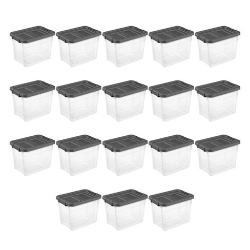 Sterilite 30 Qt Clear Plastic Stackable Storage Bin w/ Grey Latch