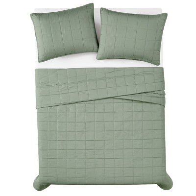 Green Microfiber Twin Quilt and Sham Set