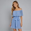 Knit & Lounge Women’s Off Shoulder Pleated Romper Flounce Ruffle Overlay Self Tie Waist Short Sleeve Dressy One Piece - 4 of 4
