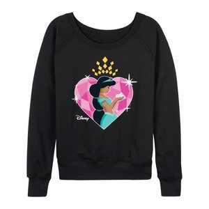 Women's - Disney Princess - Jasmine Heart Lightweight French Terry Wide Neck Long Sleeve Shirt - 1 of 4